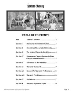 New 10-year Warranty Table of Contents